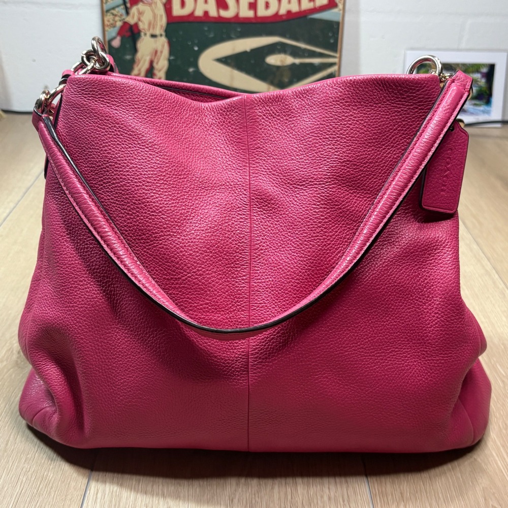 Coach Phoebe Madison Dahlia Pink Pebbled Leather Shoulder Bag Hobo F28997